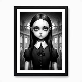 Portrait Of Wednesday Addams Line Art Dark 6 Fan Art Art Print