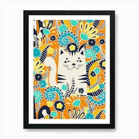 Kitten In The Spring Garden, Orange background Art Print