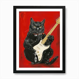 Black Cat With Electric Guitar Art Print