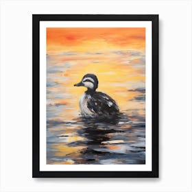 Duckling At Sunset Brushstroke Painting Art Print