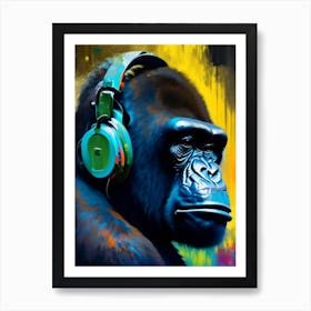 Gorilla With Headphones Gorillas Bright Neon 1 Art Print