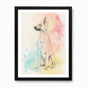 German Shepherd Watercolour Line Illustration Art Print