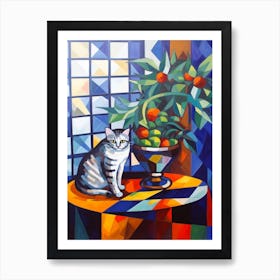 Statice With A Cat 1 Cubism Picasso Style Art Print