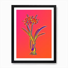Neon Guernsey Lily Botanical in Hot Pink and Electric Blue n.0048 Art Print