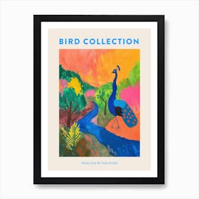 Peacock By The River Colourful Painting 4 Poster Art Print