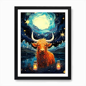 Starry Night Highland Cow Art Print