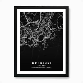 Helsinki Uusimaa Finland Black Map Art Print