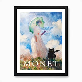 Claude Monet Suzanne Hoschede Woman With An Umbrella And A Black Cat Poster Art Print