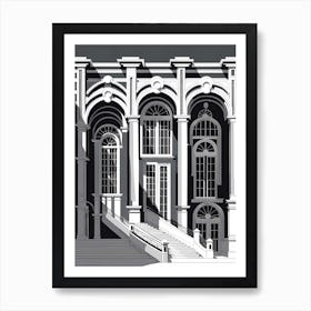 Building With Arches, black and white monochromatic art Art Print