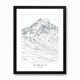 Aconcagua Argentina Line Drawing 5 Poster Art Print