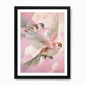 Pink Ethereal Bird Painting House Sparrow 3 Art Print