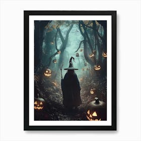 Halloween Witch In The Woods Art Print