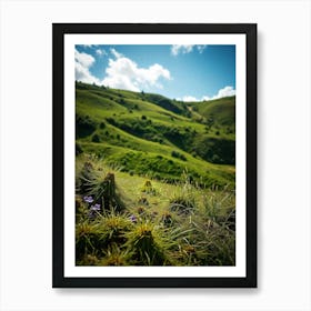 Green Hills With Purple Flowers Art Print