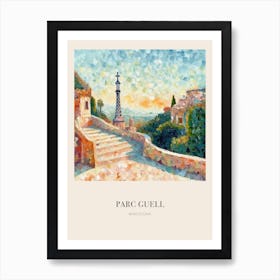 Parc Guell Barcelona Spain 3 Vintage Cezanne Inspired Poster Art Print