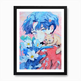 With My Cat Art Print