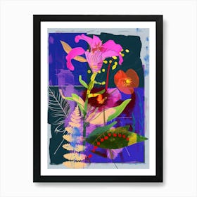 Lisianthus 1 Neon Flower Collage Art Print