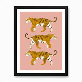 Walking Tiger Trio - Pink Art Print