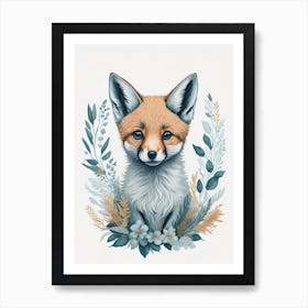 Cute Floral Baby Fox Painting (4) Art Print