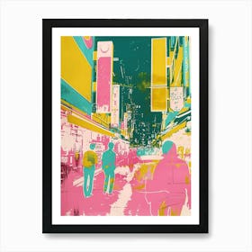 Akihabara Street Scene Duotone Silkscreen Art Print