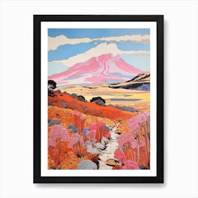 Mount Kilimanjaro Tanzania 1 Colourful Mountain Illustration Art Print