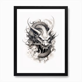 Chinese New Year Dragon Black And White Ink 4 Art Print
