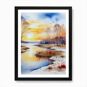 Watercolor Of A Lake 1 Art Print