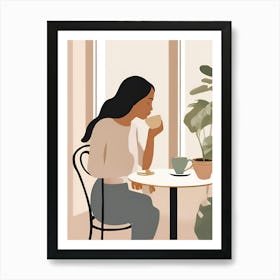 Woman Drinking Coffee Art Print