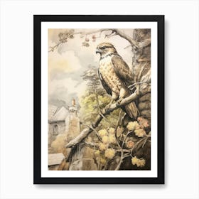 Storybook Animal Watercolour Hawk 2 Art Print