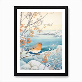 Winter Bird Painting Bluebird 3 Art Print