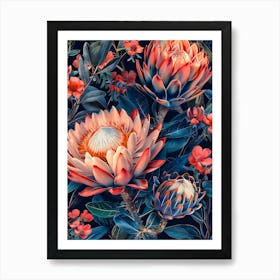 Proteas Wallpaper Inspired By William Morris Art Print