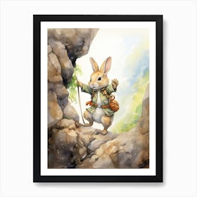 Bunny Rock Climbing Rabbit Prints Watercolour 1 Art Print