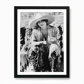 Cowgirl, Black and White Art, Woman Portrait, Vintage Old Photo, Western Aesthetic Art Print