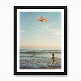 An Endearing Scene Of A Child Amused With A Weightless Oversized Candy Stripe Fish Floating Above (6) Art Print