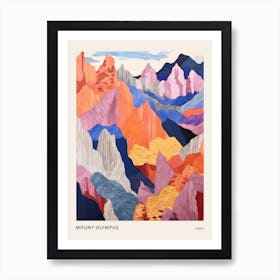 Mount Olympus Greece 1 Colourful Mountain Illustration Poster Art Print