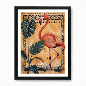 Greater Flamingo And Monstera Deliciosa Boho Print 4 Art Print