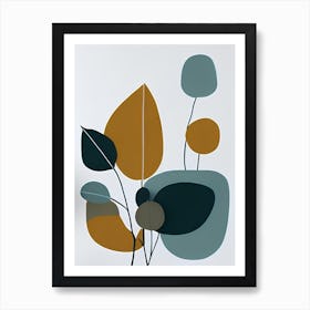 Blue Brown Abstract Leaves Art Print