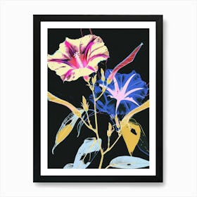 Neon Flowers On Black Morning Glory 7 Art Print