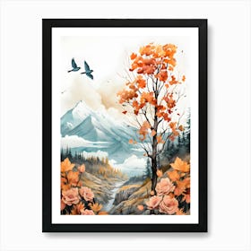 Feathered Sanctuary Tranquil Haven Amidst Flowers Art Print