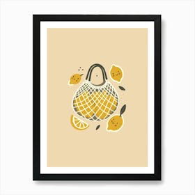 Illustration Of A Bag With Lemons Aesthetic Art Print