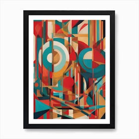 Future - Abstract Art Deco Geometric Shapes Oil Painting Modernist Picasso Inspired Bold Gold Green Turquoise Red Face Visionary Fantasy Style Wall Decor Surrealism Trippy Cool Room Art Invoke Psychedelic Art Print