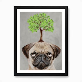 Pug With Tree Art Print