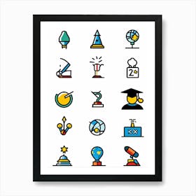 Cartoon Icons Sketched By Hand Illustrating Various Events And Educational Themes Such As A Gradua (4) Art Print