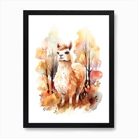 A Llama Watercolour In Autumn Colours 0 Art Print