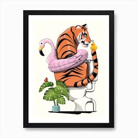 Tiger Using Toilet Art Print