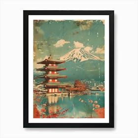 Mount Fuji Sakura Mid Century Modern Art Print