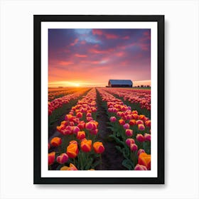 Tulip Field At Sunset Art Print