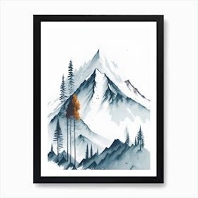 Mountain And Forest In Minimalist Watercolor Vertical Composition 334 Art Print