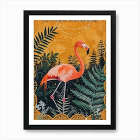 Greater Flamingo And Ferns Boho Print 2 Art Print