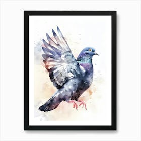 Pigeon Watercolor Painting Colorful Illustration Art Print