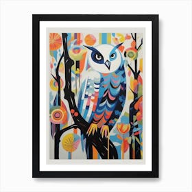 Colourful Scandi Bird Snowy Owl 2 Art Print